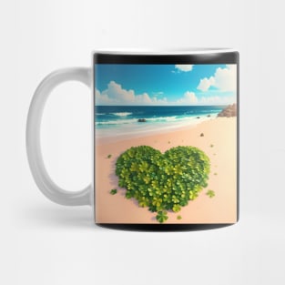 Heart Shaped Four Leaf Clover Patch On Beach 4 Mug